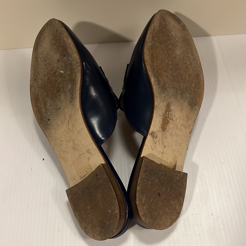 J Crew Leather Patent Navy Mules Loafers with Tassel size 9.5 - gently used - Picture 12 of 15